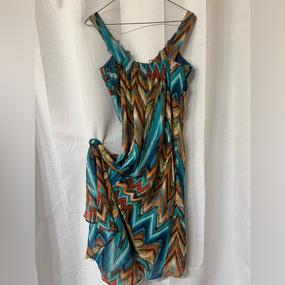 Festival Aztec v neck ruffle high low dress lightweight mesh multicolor sz 6 - Picture 4 of 4